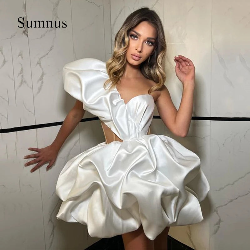 Sumnus Chic Mini A-Line Party Dresses One Shoulder Satin Evening Dress Sexy Short Style Cocktail  Prom Gowns Customized
