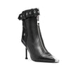 Gürtelschnalle Reißverschluss vorne Modenschau Stiefeletten Damen Herbst Winter Neu Spitz Metallverzierung Rote High Heels Ankle Boots