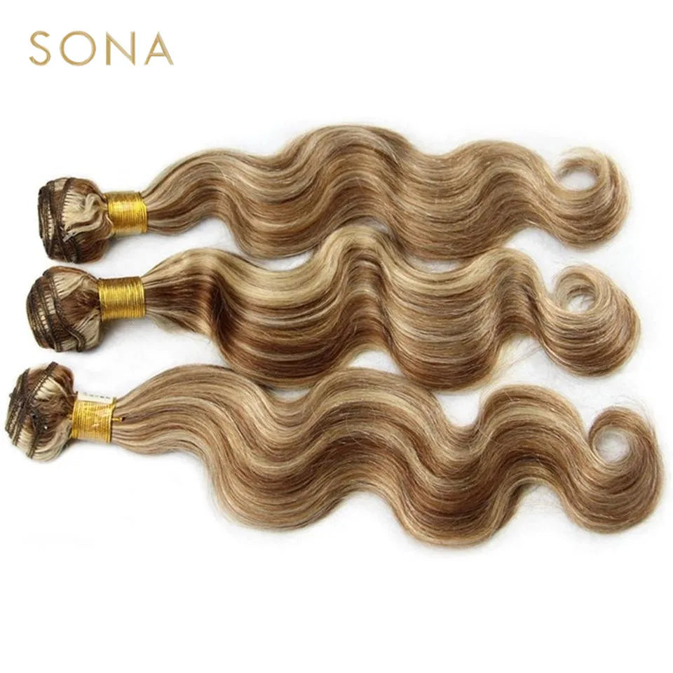 Piano Color P4/613 Highlighted Hair Bundles With Closure Remy Body Wave Ombre Ash Blonde Human Hair Weave With Highlights