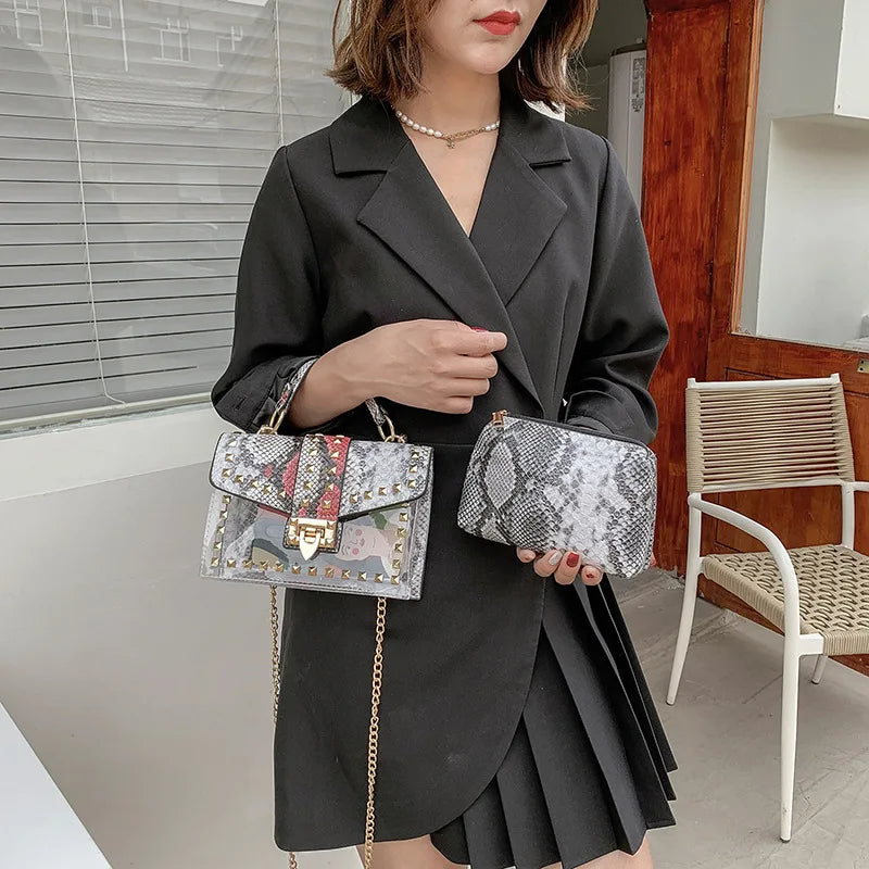 Marke Frauen Nieten Graffiti Umhängetaschen Mode Schultertasche für Damen Weibliche Luxus Designer Handtaschen 2023 Hohe Qualität