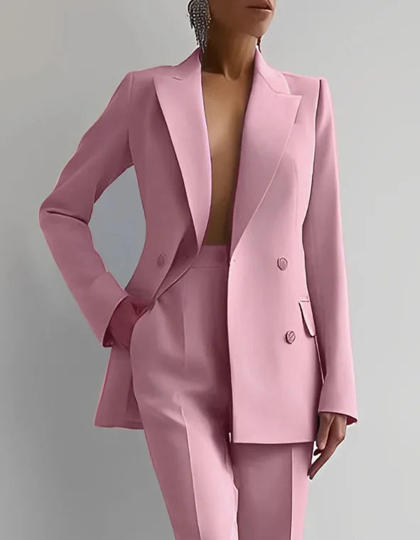 Pant Suits Women Blazer Double Breasted Blazers Ankle Length Pencil Pants Two Pieces Solid Office Lady Summer Slim Fit 2025