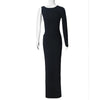 Joskaa Elegant Rhinestone Hollow Maxi Birthday Dress Woman Sexy O-Neck Single Sleeve Skinny Vestidos 2025 Evening Party Clubwear
