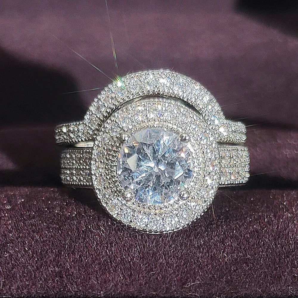 2023 New Luxury Silver Color Luxury Big Wedding Rings Set for Bridal Women Engagement Finger Party Gift Designer Jewelry R4428