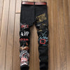 High Street Fashion Mens Jeans Night Club Black White Color Personal Designer Printed Jeans Men Punk Pants Skinny Hip Hop Jeans