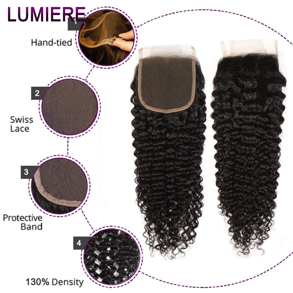 Mongolian Afro Kinky Curly Human Hair Bundles With Closure Deep Curly Hair Weave Bundles With Frontal Closure Hair Extensions