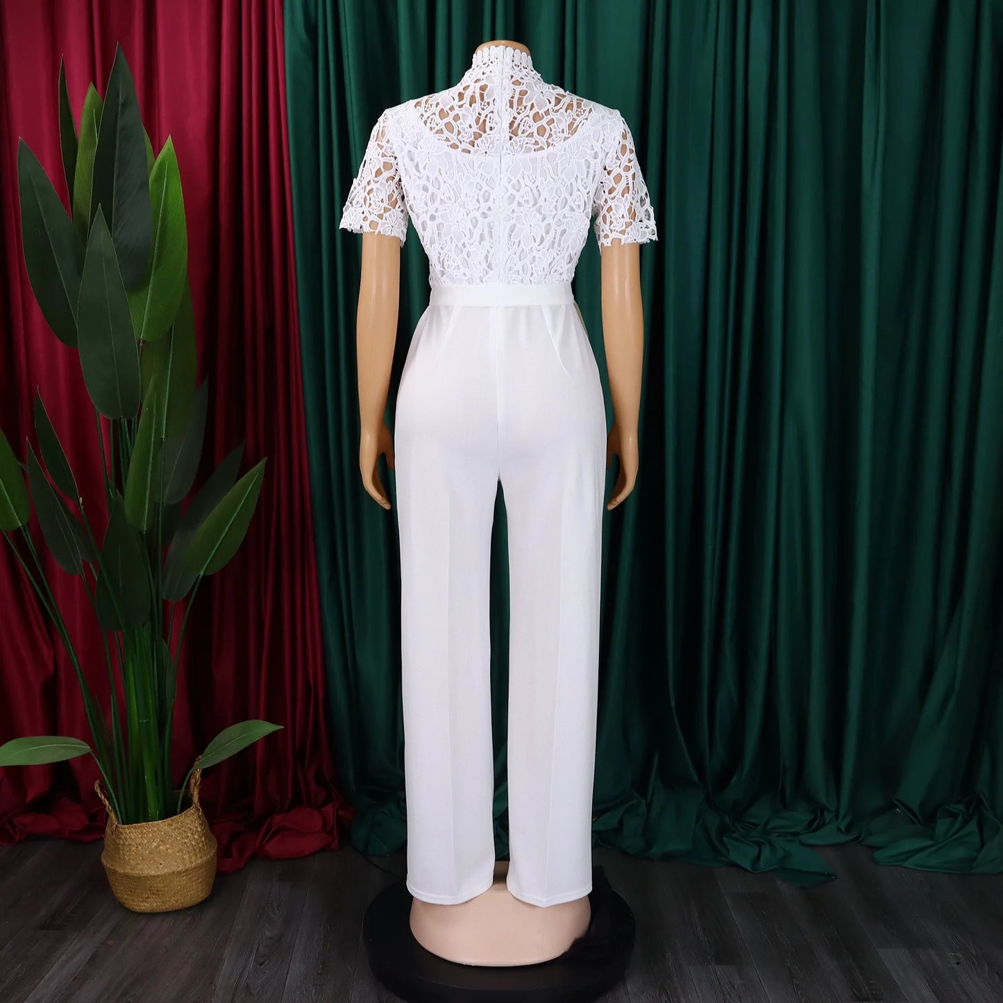 Elegante Jumpsuits & Rompers für Damen Rundhals Spitze Patchwork Kurzarm Gürtel Hohe Taille Luxus Geburtstagsparty Abend Outfit