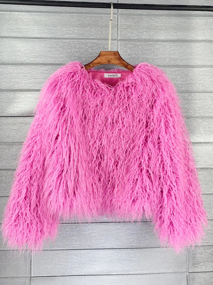 2023 Women Faux Fur Coat Autumn Winter High Quality Fluffy Short Coat Faux Fur Jacket