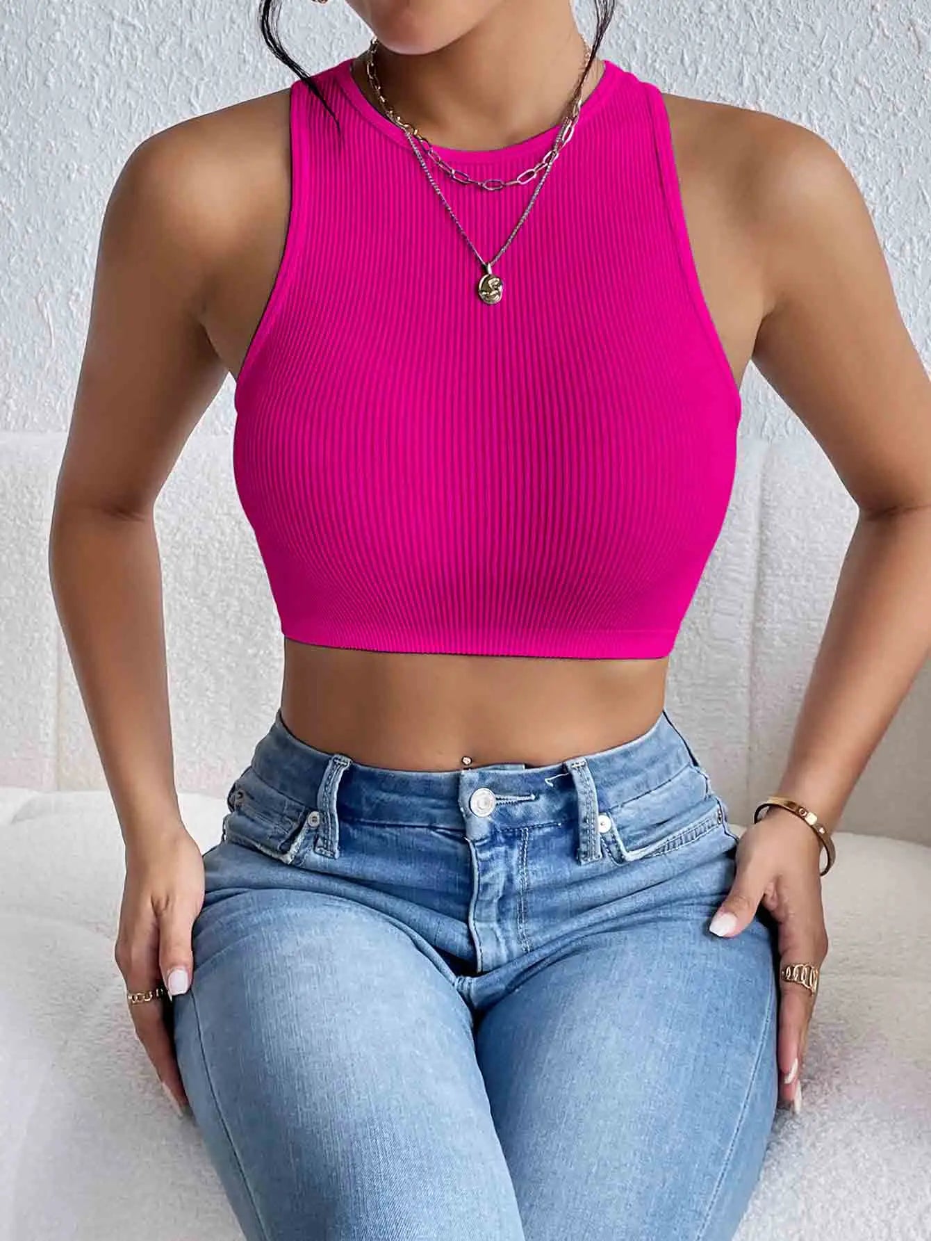 Women's Solid Ribbed Crop Tank Top Casual Sleeveless Basic Summer Top Comfortable Fit Fashionable Trendy