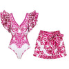 Flaxmaker Long Sleeves Majolica Series Pattern Print One Piece Swimsuit Biquini Beachwear Women Sexy Bikini Sets Swimsuit