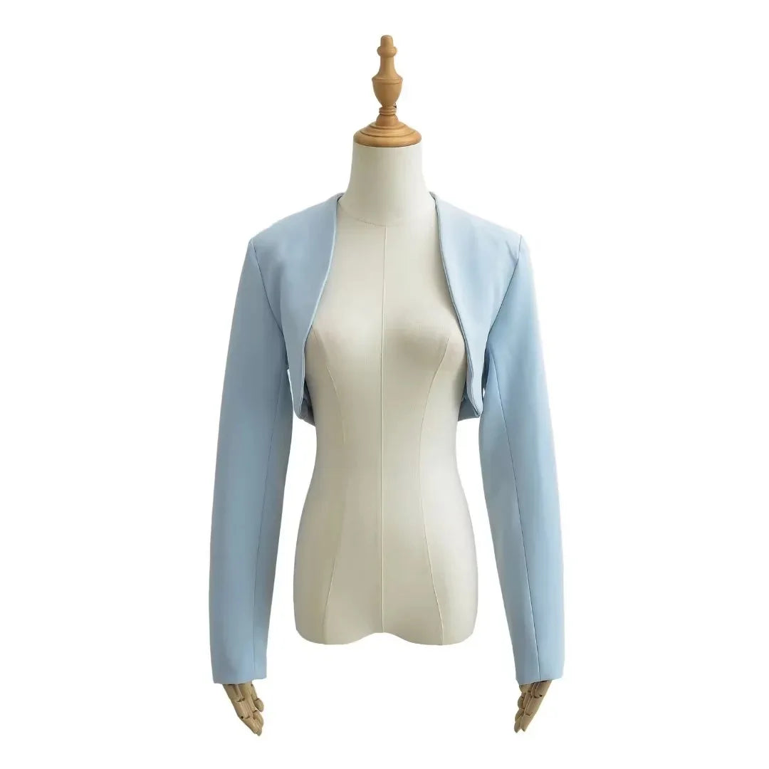 2023 Herbst V-Ausschnitt Offene Nähte Cropped Blazer Damen Langarm Kurze Anzüge Mode Oberbekleidung