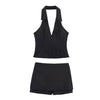 HH Women Pink 2 Piece Set Sexy V-Neck Sleeveless Backless Suspender Zipper Top+High Waist Back Pocket Mini Skirts Shorts Y2K