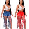 High Waist Denim Shorts Women Tassels Short Jeans Splice Button Pockets Strwwtear Shorts Hot Pant Solid Lady Summer Beach