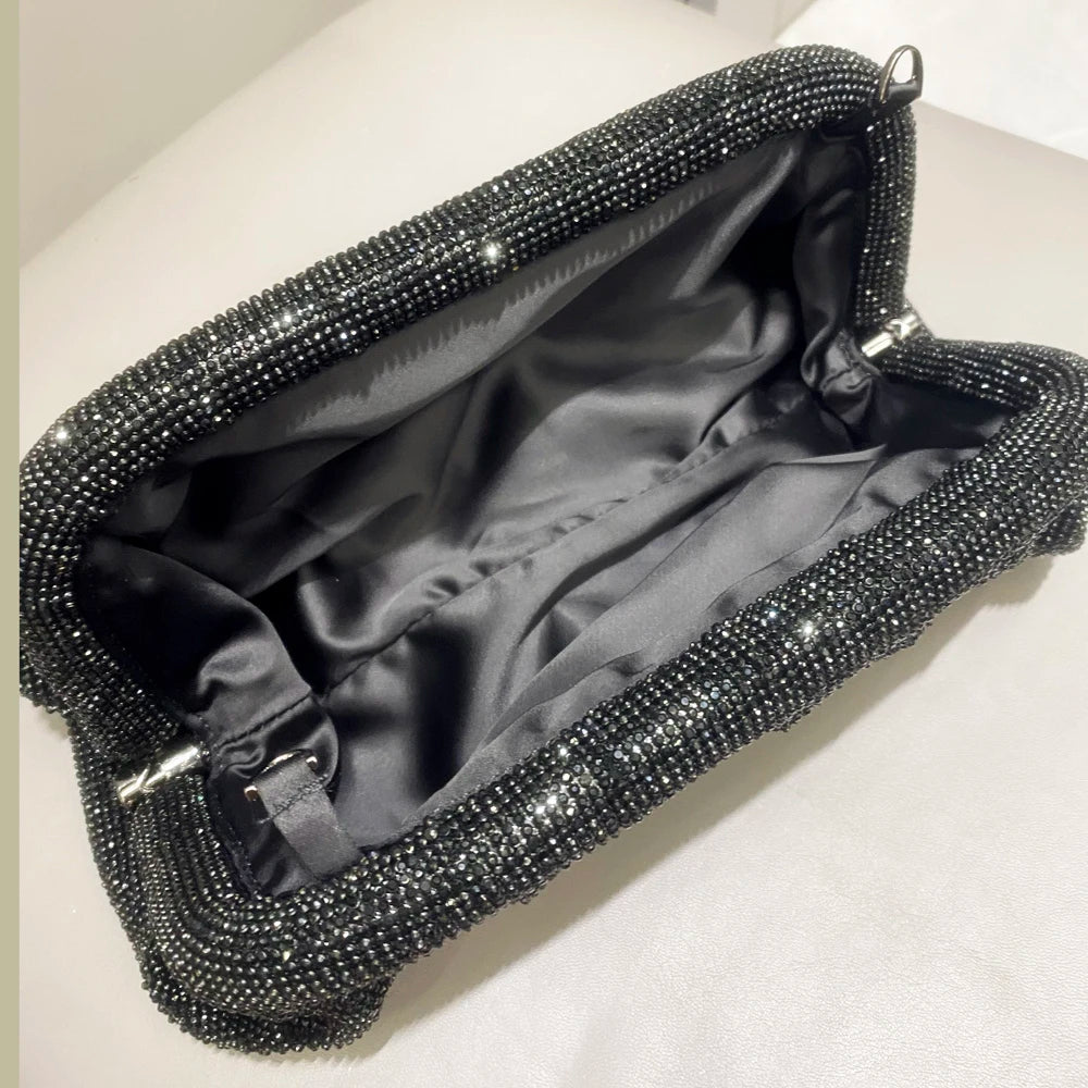 Shiny Rhinestones Handmade Evening Clutch Bags New Folds Purses and Handbags Luxury Designer Wedding Party High Quality