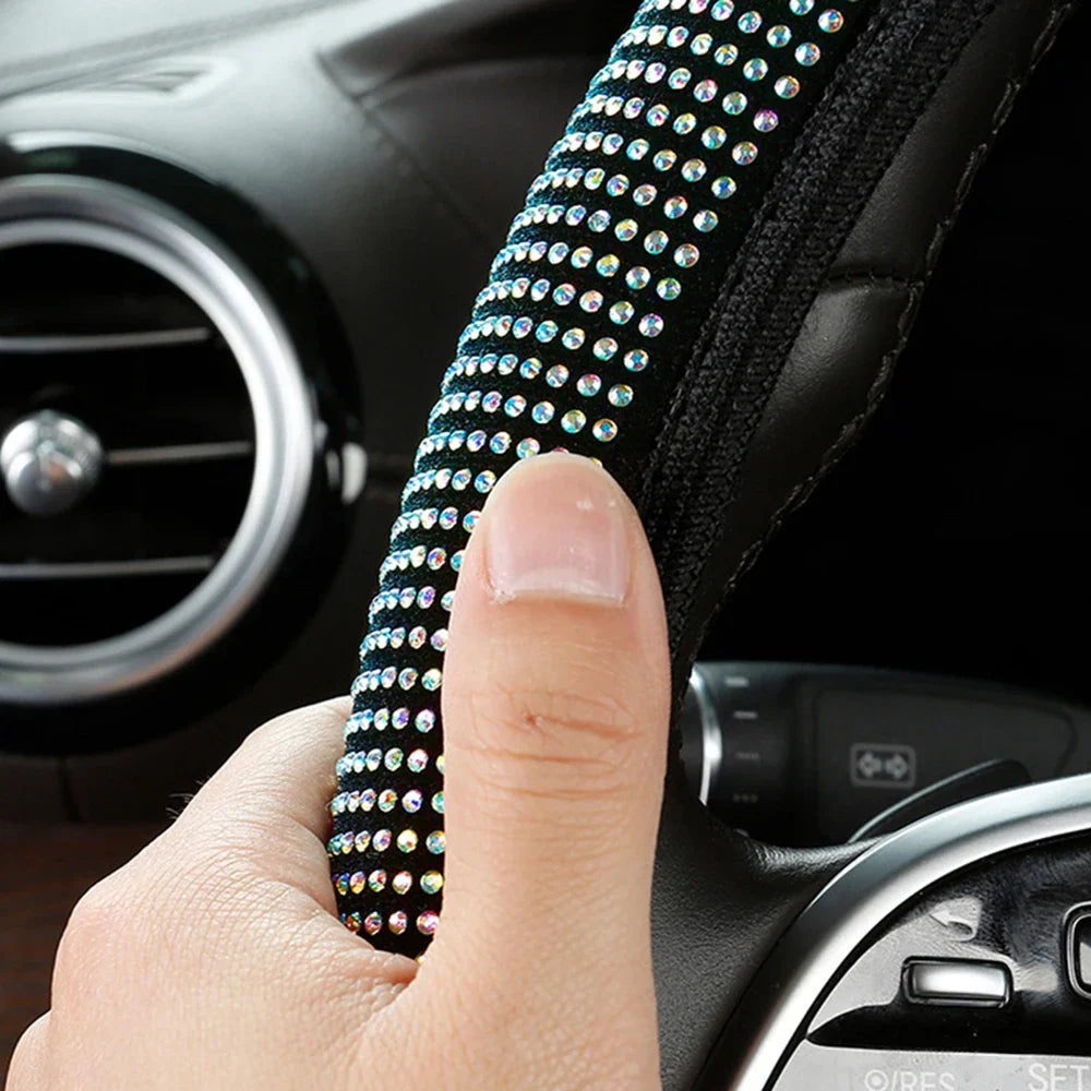 Bling Auto Lenkradabdeckung mit Kristall-Diamant Glitzerndem Auto SUV Strass Lenkradschutz Fahrzeug Auto Dekoration