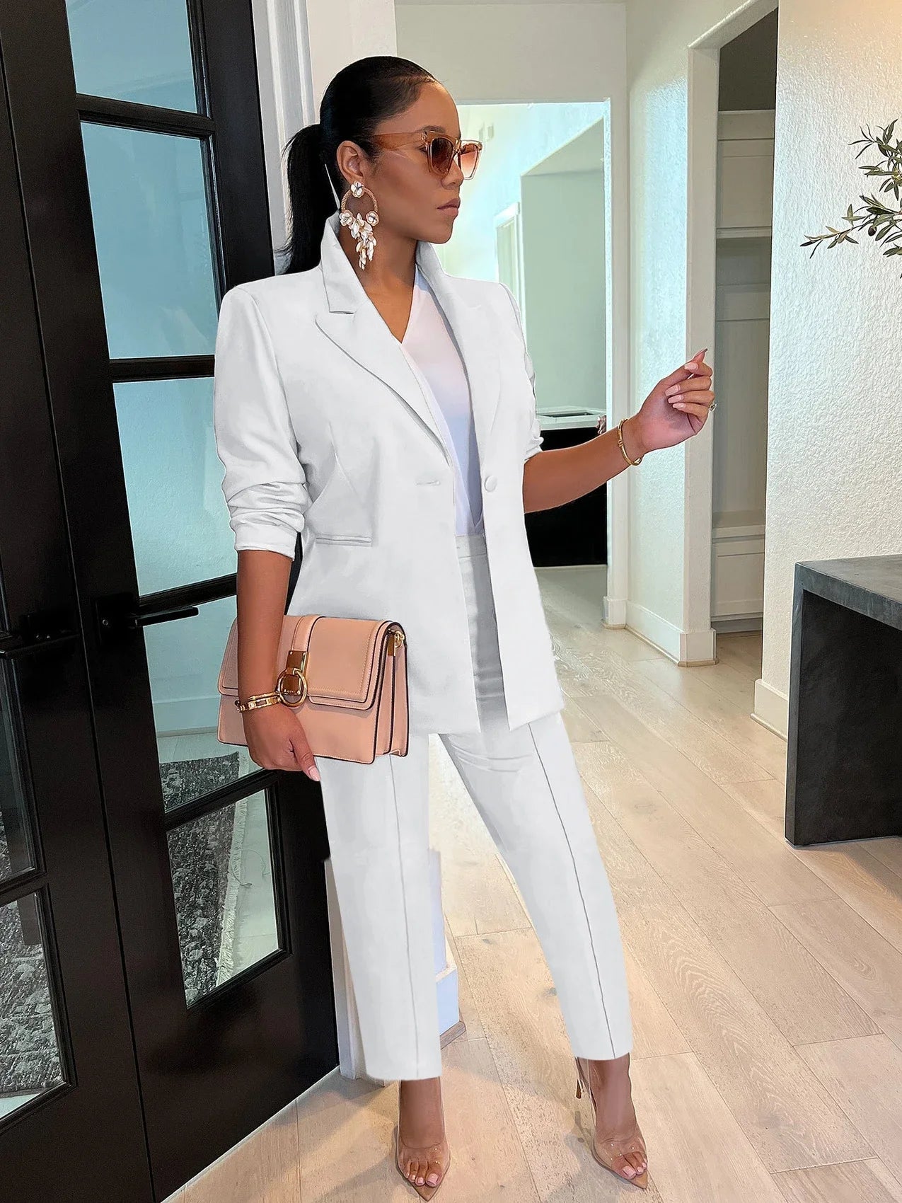 CM.YAYA Elegant Solid Blazer Suit and Pants Two 2 Piece Set  Women 2023 Autumn Winter Classic OL Street Outfit Tracksuit