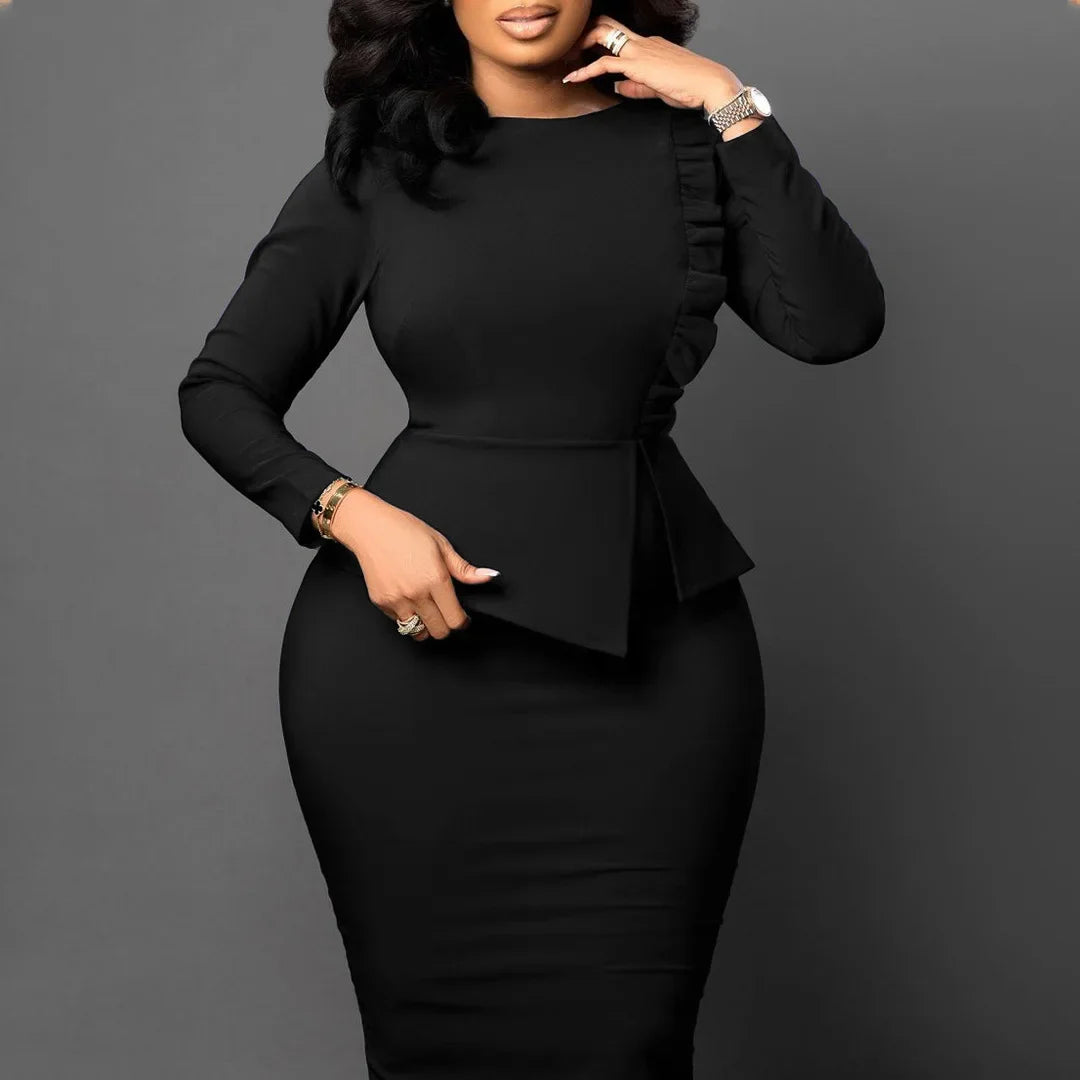 African Dresses for Women 2023 Spring Bodycon Midi Dress Daily Elegant High Waist Long Sleeve Robe Femme African Clothes
