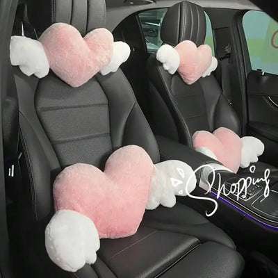Love Wings Auto-Kopfstütze Plüsch Love Nackenkissen Herzförmiger Plüsch-Stil für Ihren Autositz Autozubehör
