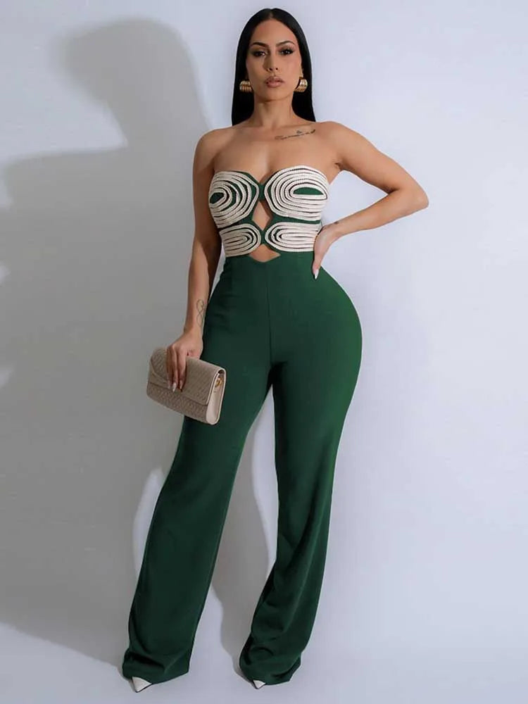 Damen Sommer Trägerloser Jumpsuit Sexy Einteiler Outfits Cut Out Taille Party Jumpsuit Kleidung Damen Langer Rückenfreier Overall
