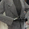 Blingbling Water Drill Suits Jacket 2023 New Spring Loose Long Sleeve Cardigans Mid-long Tailored Collar Women Blazers Coat