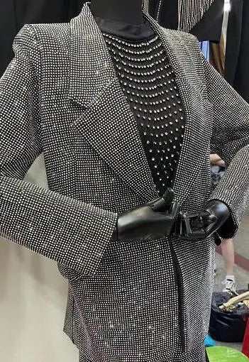 Blingbling Water Drill Suits Jacket 2023 New Spring Loose Long Sleeve Cardigans Mid-long Tailored Collar Women Blazers Coat