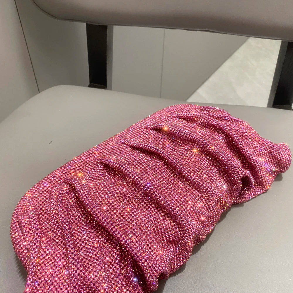 Shiny Rhinestones Handmade Evening Clutch Bags New Folds Purses and Handbags Luxury Designer Wedding Party High Quality