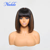 Nadula Hair Short Bob Wigs With Bangs Yaki Straight Short Bob Highlight Balayage Color Wig 4X2 T Part Lace 100% Human Hair Wigs