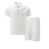 2025 Men Europe and the United States new summer Waffle solid color zip-up lapel short-sleeve suit shorts two sets