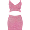 BEAUKEY Qualität 2-teiliges Set glänzendes Metallic Roségold Bodycon Top & Rock Neues Mini Kurzes Sexy Party Nachtclub Set