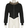 BIIKPIIK Pelzkragen Kapuzenmäntel für Damen Lässiger Reißverschluss Slim Hoodies Einfache All-match Schwarz Harajuku Mantel Herbst Winter Sweatshirts