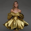 Luxury A-line Formal Occasion Party Dresses Satin Vestido Off the Shoulder Evening Prom Gowns Draped Corset Back Mini