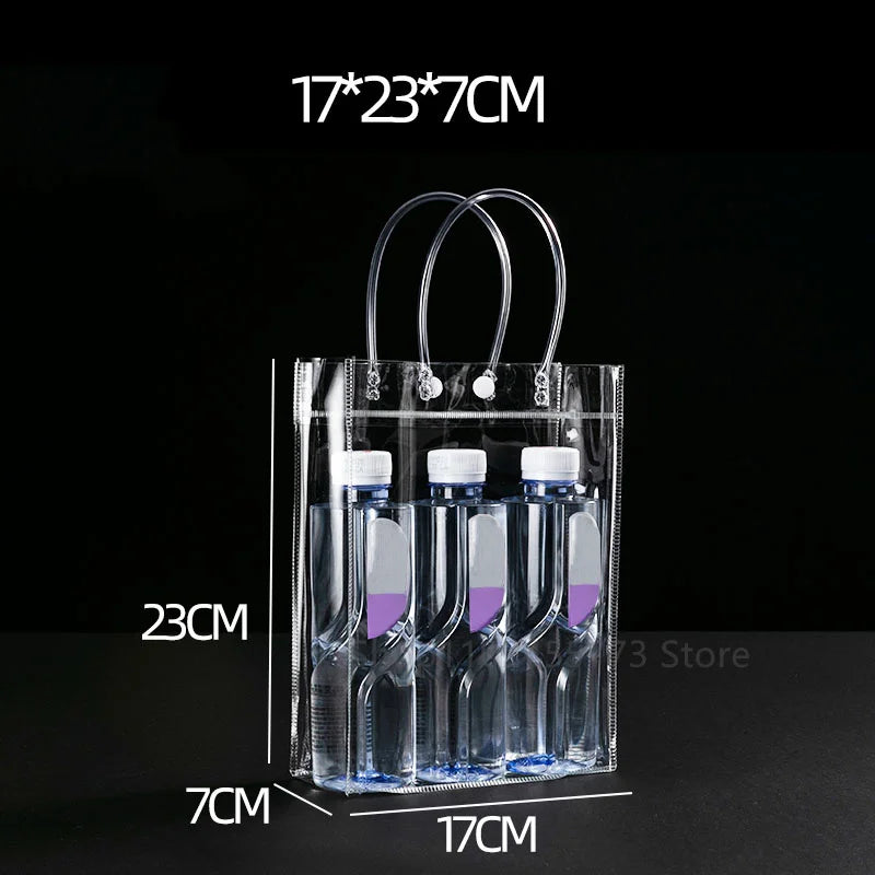 10/20pcs/lot Transparent Soft PVC Gift Tote Packaging Bags with Hand Loop Clear Plastic Handbag Cosmetic Bag