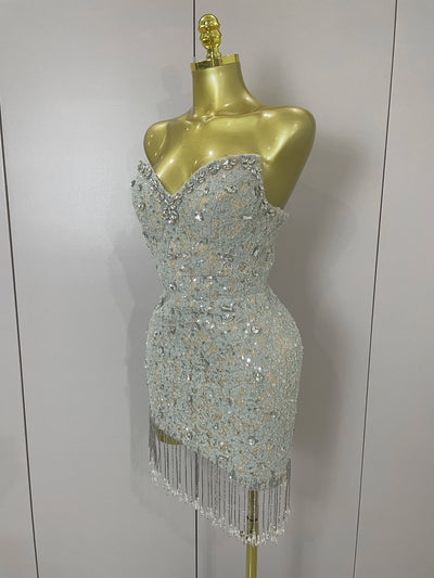 Luxury Sparkle Diamond Tassel Halter Cocktail Dress 2025 Women Elegant Evening Formal Gowns Wedding Party Dresses Stage Costumes