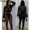 FAGADOER Sexy Mesh Damen 2-teiliges Set Outfit Durchsichtiges Langarm Crop Top + Skinny Hose Anzüge Weibliche Streetwear Kleidung Neu