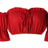 Crop tops women 2024 summer lantern sleeve sexy strapless beach tops plus size red black white ruched crop top