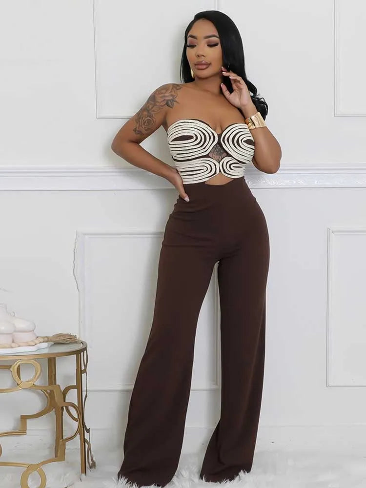 Damen Sommer Trägerloser Jumpsuit Sexy Einteiler Outfits Cut Out Taille Party Jumpsuit Kleidung Damen Langer Rückenfreier Overall