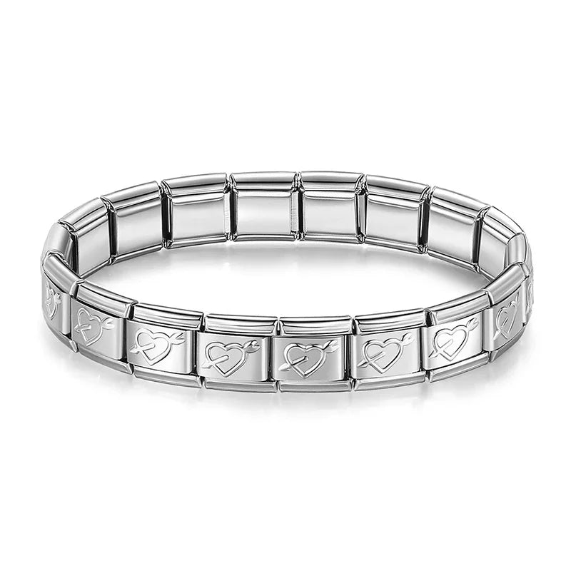 Hapiship 2024 Women's Jewelry 9mm Width Itanlian Elastic Star Heart Butterfly Charm Bracelet Fashion Stainless Steel Bangle ST-