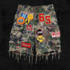 Retro Blaue Streetwear Patchwork Denim Shorts Y2K Jeans Herren Damen Hip Hop Cartoon Grafiken Lose Camo Denim Fitness Freizeit Shorts