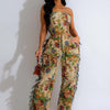 CM.YAYA Fashion Print Women's Set Strapless Top and Wide Leg tassel Pants Summer Cargo Street Two 2 Piece Set Outfit Tracksuit