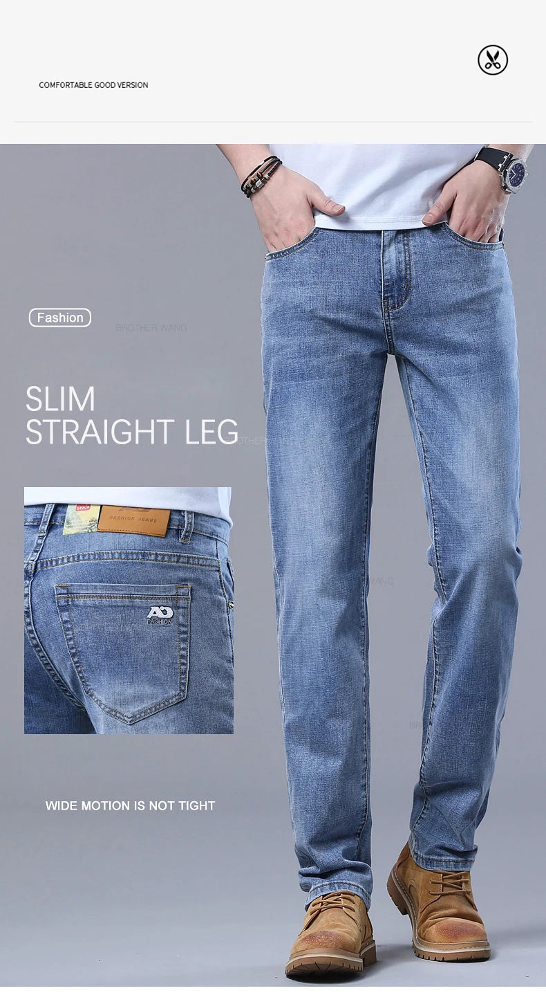 Frühlings Herren Hellblaue Slim Jeans Stylische Lässige Stretch Denim Hose Klassische Chinohose Rauchgrau