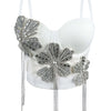 3Colors Women Fashion Diamonds Embroidery Flowers Tassel Bustier Corset Crop Tops To Wear Out Evening Club Party Camisoles Top