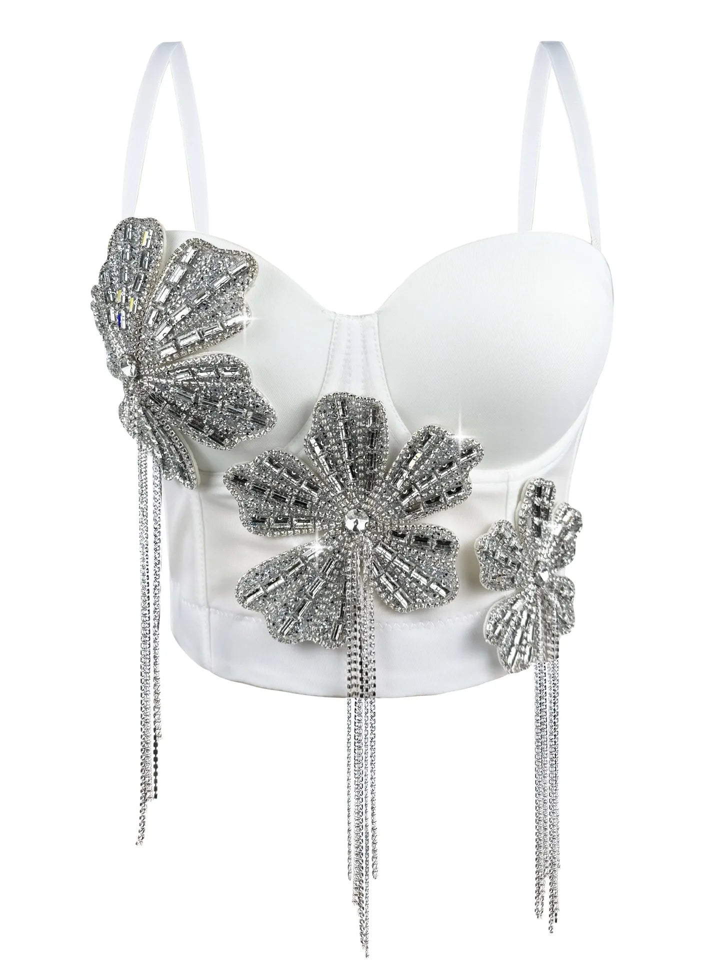 3Colors Women Fashion Diamonds Embroidery Flowers Tassel Bustier Corset Crop Tops To Wear Out Evening Club Party Camisoles Top