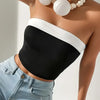 Color Block Crop Slim Tube Top Stylish Straight Neck Strapless Top For Summer Women's Clothing