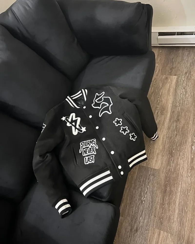 Retro Gothic Alphabet Embroidery Oversized Motorcycle Uniform Baseball Uniform Men's Y2K New Trend Harajuku Hip-Hop Joker Jacket