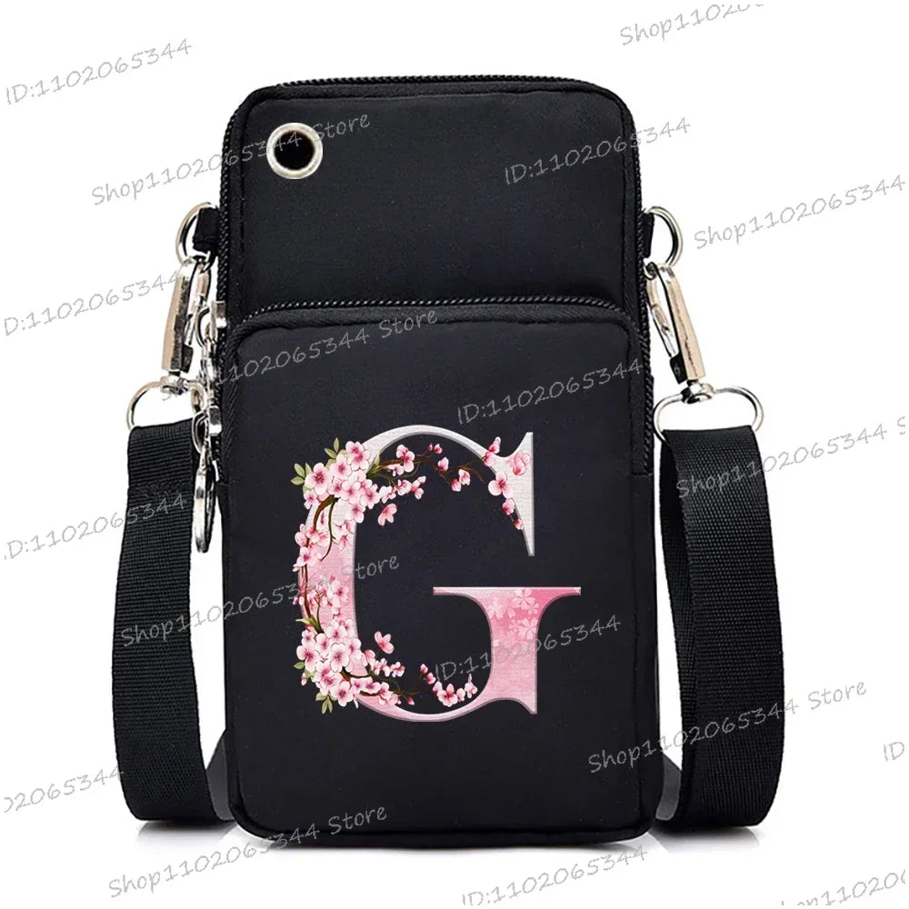 Damen Kuriertasche Kleine Handtasche Umhängetasche Geldbörse für Handy Sakura 26 Alphabet-Druck Münzgeldbörse Damen Kartenhalter