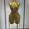 Sexy Sparkly Sequin Diamond Mesh Transparent Two Piece Set Women Celebrate Evening Party Birthday Dress Stage Photo Shoot Wear