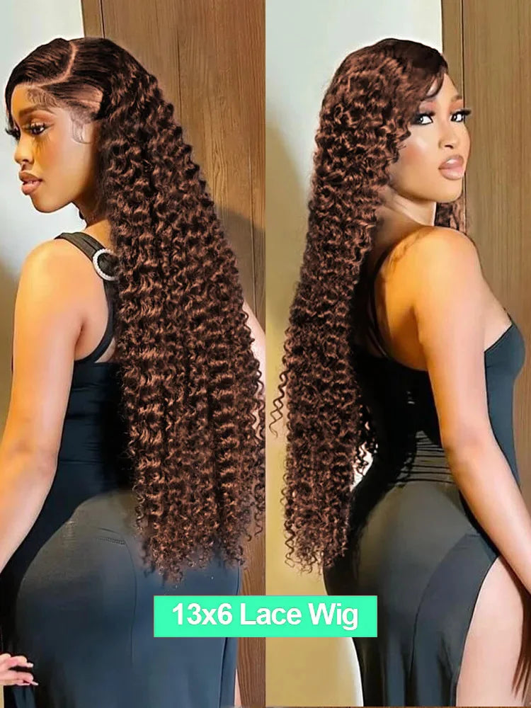 40 30 Inch Chocolate Brown Deep Wave Lace Front Wigs Human Hair #4 Colored 13x4 13x6 Hd Curly Lace Frontal Wigs Pre Plucked