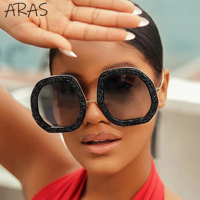 Übergroße Luxus Diamant Glitzernde Sonnenbrille Damen Unregelmäßige Runde Kristall Sonnenbrille Herren UV400 Sonnenbrillen Brillenfassung Polygonal Sonnenbrille