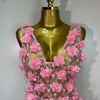 Women Luxury Pink Flowers Pearls Lace See Through Bodycon Mini Dress Birthday Photoshoot Evening Party Nightclub Stage Costume