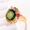 Huitan Elegant Big Green Cubic Zirconia Rings for Women Wedding Engagement Party New Luxury Lady's Accessories Fashion Jewelry