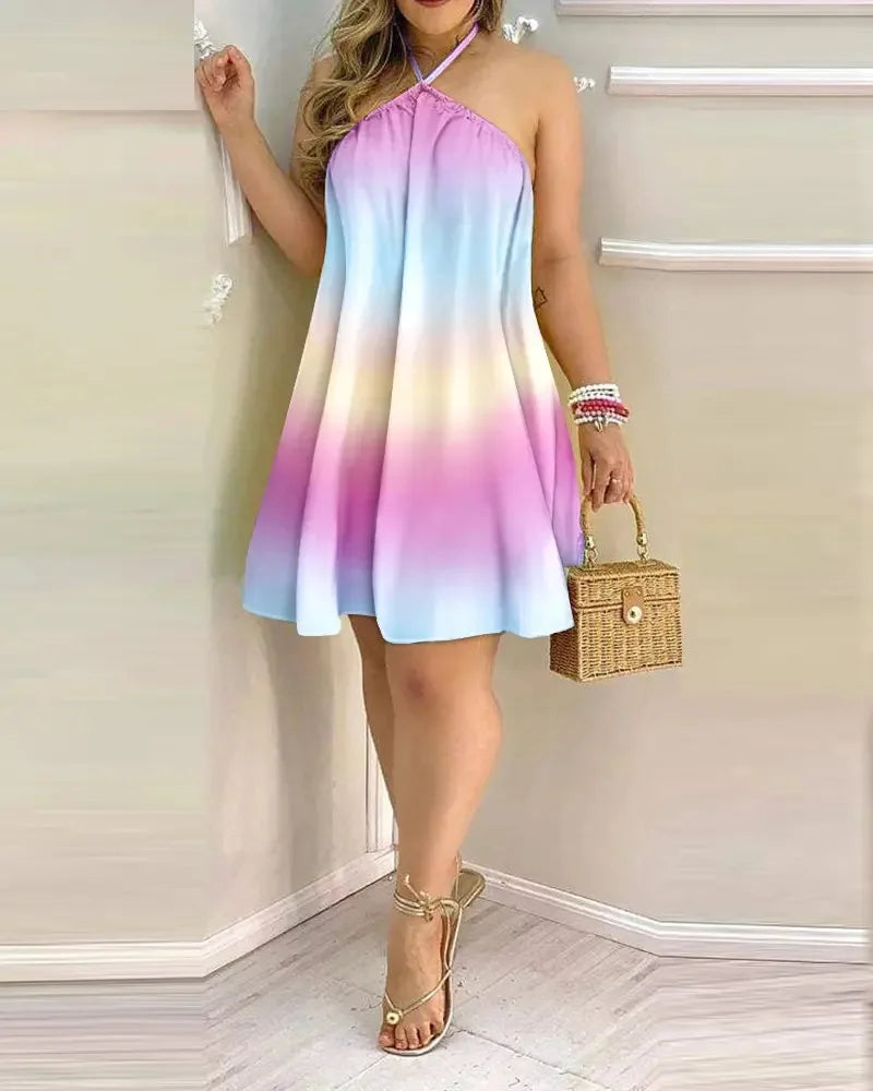 Women's Floral Print Halter Neck Boho Dress Backless Spring Summer Casual Elegant Gown for Party And Wedding